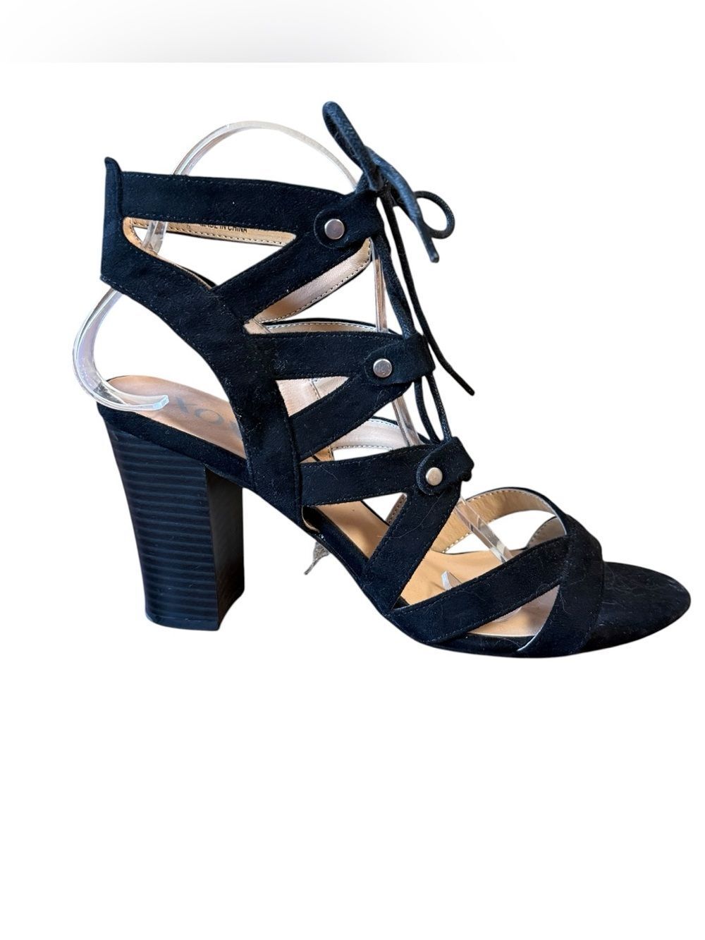XOXO Brand Balta Black Lace-up Chunky Heel Sandals Block heel Size 10 - Picture 2 of 10